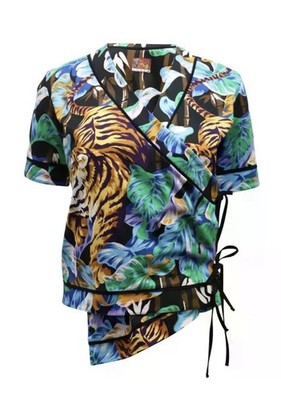 Kenzo Paris Memento Collection 2 Tiger Jungle Wrap Top, Size S