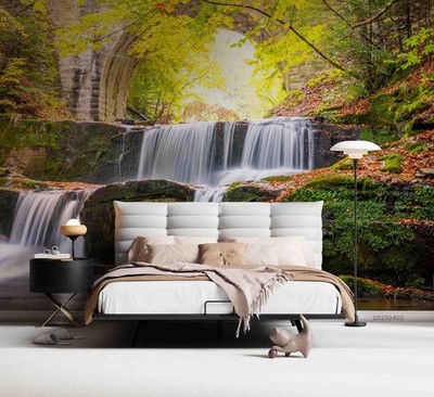 3D Nature Waterfull Landscape Self-adhesive Removeable Wallpaper Wall Mural