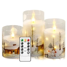 Christmas Flameless Candles with Remote - White LED Candles & String Lights, ...