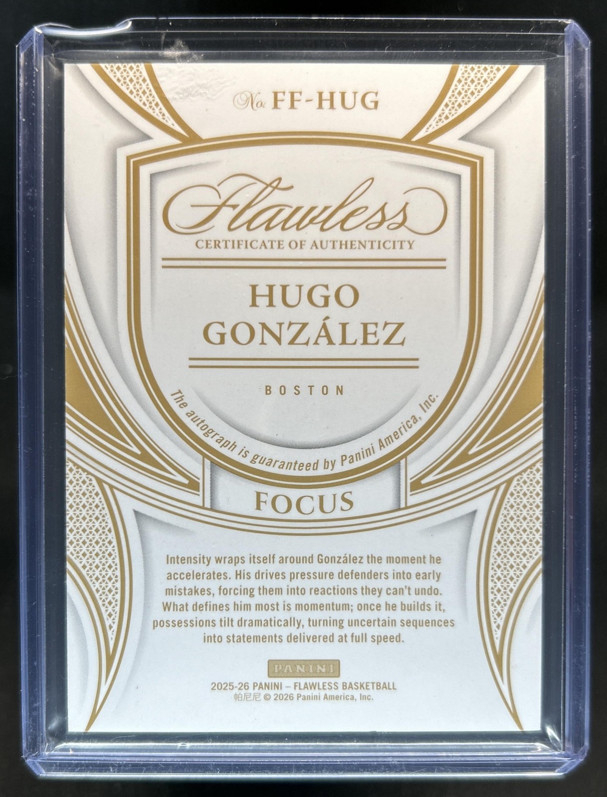 2025-26 Noir Hugo Gonzalez 2025 Court Kings Flawless Focus Platinum Auto RC #1/1 view 2