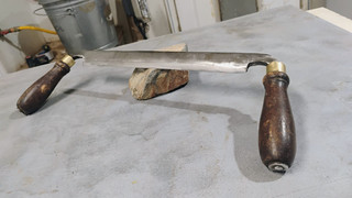 VINTAGE LOG BARK PEELING DRAW KNIFE WITH 12” CUTTING BLADE LOG CABIN BUILDING