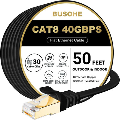BUSOHE Cat 8 Ethernet Cable 50 FT, 40Gbps 2000Mhz Cat8 High Speed Flat Internet
