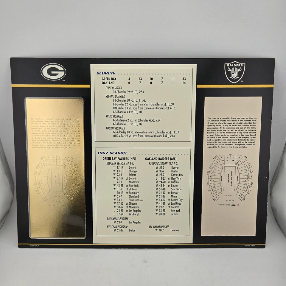 Boleto de oro 22K del Super Bowl II 2 1968 Packers Raiders Lombardi Starr regalo de la NFL  Foto 2 de 4