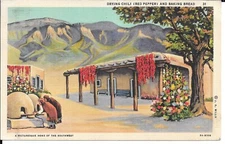 Vintage Unused Linen Postcard DRYING CHILI (RED PEPPER) AND BAKING BREAD 31