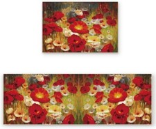 2 Pcs Kitchen Mats Runner Rug Set Anti Fatigue Standing Mat Rubber Backing Retro