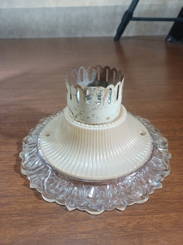 3 chain vintage ceiling light W/ Glass Base New Socket Prismatic Sunburst Shade - Picture 2 of 13