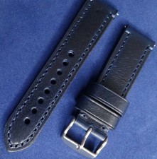 THICK Navy Blue Genuine Leather 22mm Watch Band Strap Smartwatch Silver Buckle