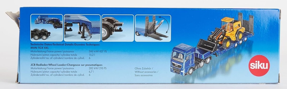 Siku Super 1790 1:87 MAN TGX Truck with Low Loader and JCB Wheel