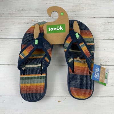 Sanuk Sandals U Furreal Soft Top Pacific Stripe Beach Comfy Flip Flops Kids 4/5