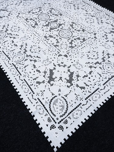 Wall of China White 72x90" Embroidery Cutwork Polyester Fabric Tablecloth Napkin - Picture 4 of 7