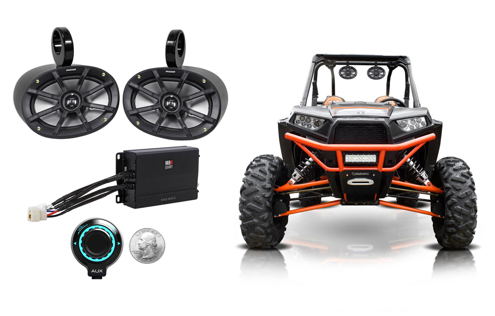 2 Колонки Kicker 6x9 Tower Усилитель Bluetooth-контроллер Polairs RZRATVUTV