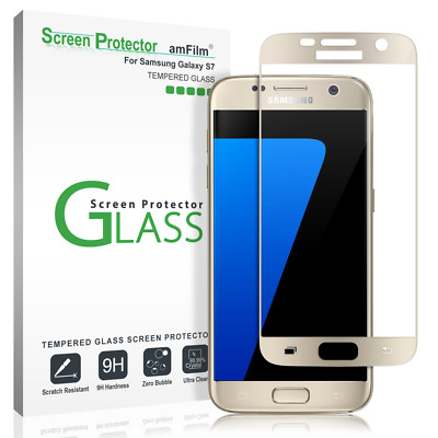 Samsung Galaxy S7 amFilm Full Cover Tempered Glass Screen Protector (Gold)