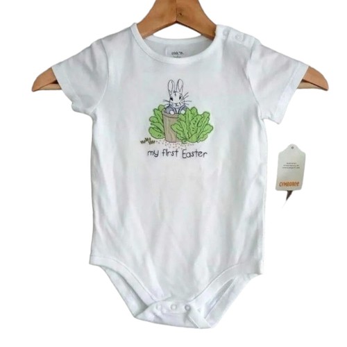 Gymboree Ostern Peter Hase Body Jungen 18-24 Monate weiß bestickt