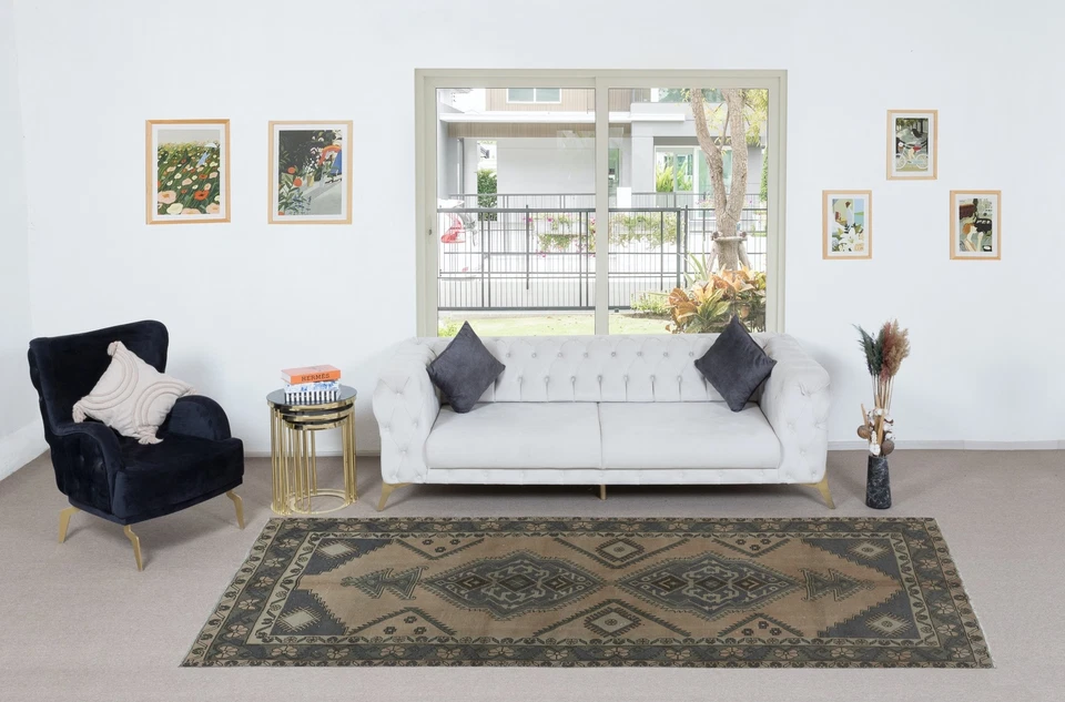 4.6x10.5 Ft Old Handmade Corridor Rug with Medallions, Wide Hallway Runner - Image 2 of 4