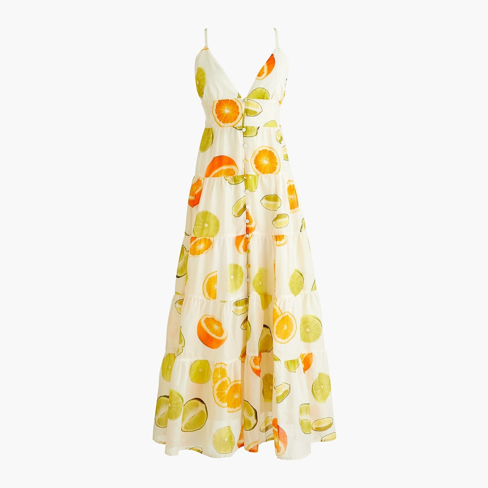 NWT J.Crew Edie Parker Button-front Tiered Maxi in Limes Oranges Citrus Dress M