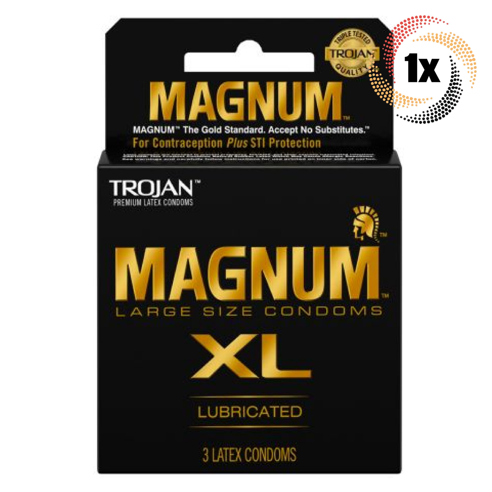 1x Упаковка больших латексных презервативов Trojan Magnum XL со смазкой | 3 презерватива в упаковке