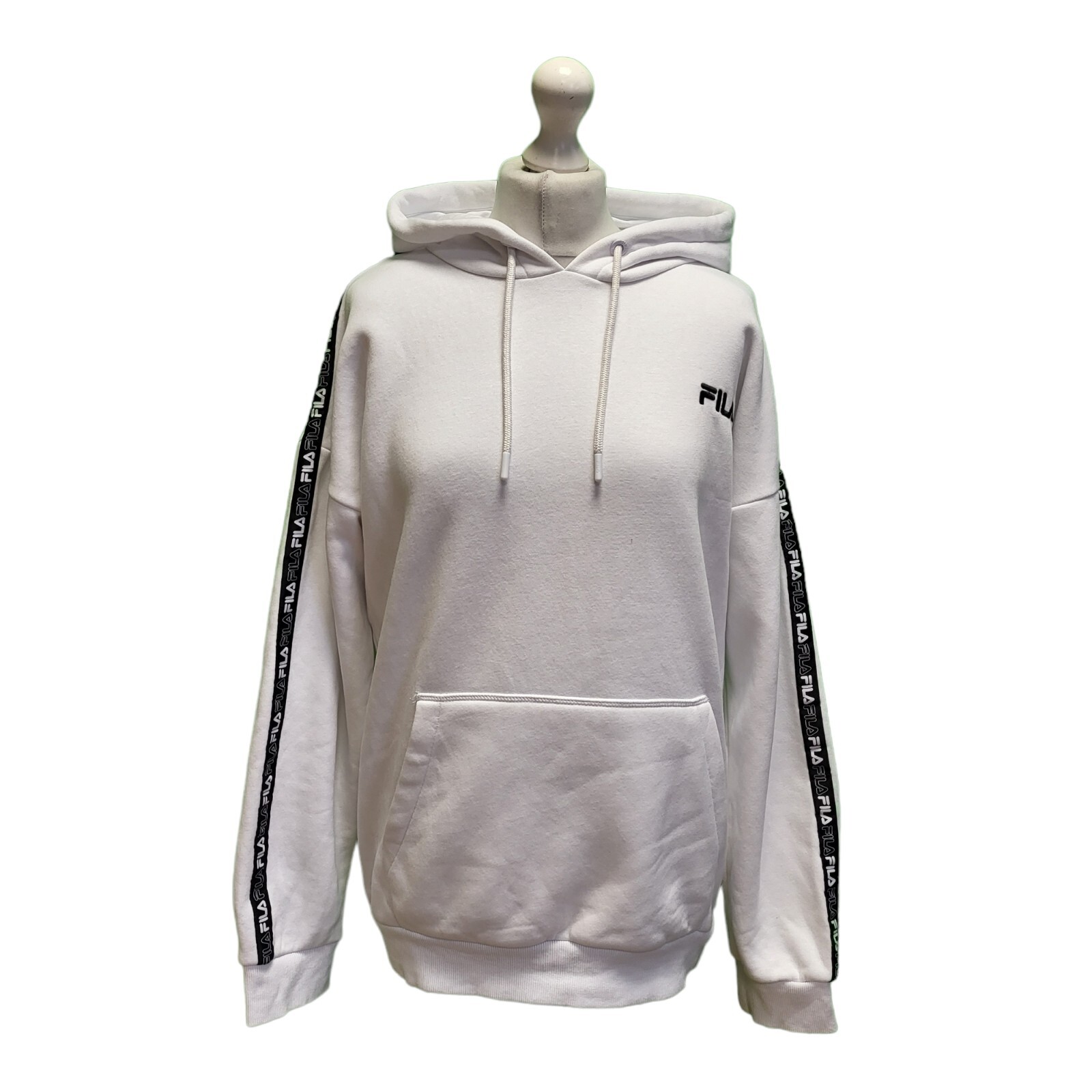 Ww666 Felpa donna Fila bianca con coulisse oversize con cappuccio UK S M EU 36 38