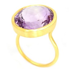 925 STERLING SILVER RING NATURAL PURPLE AMETHYST ROUND 16 MM. GEMSTONE SIZE 7.5