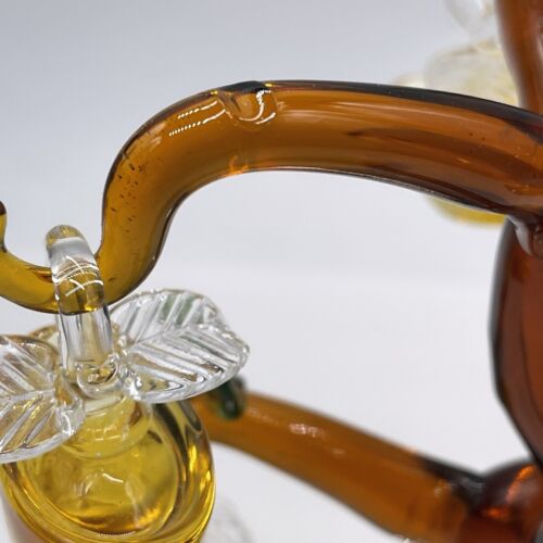 Pier One Amber Glass Tree Miniature Gold Apples Green Leaves Mirrored Base - Picture 4 of 11