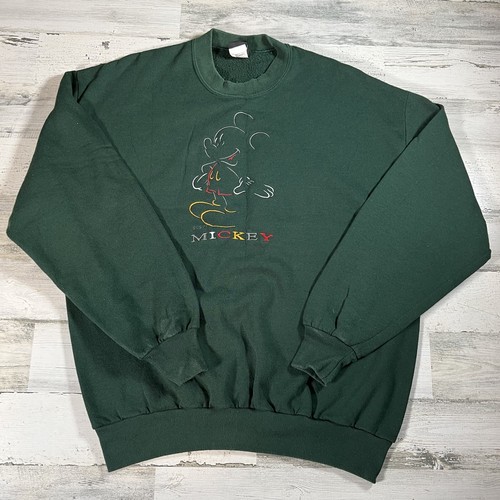 Vintage Disney Mickey Mouse Adult Green Crewneck Sweatshirt Size XL USA - Image 1