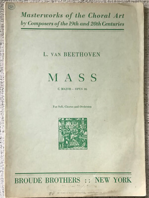 BEETHOVEN '' MASS IN C MAJOR '' PIANO/VOCAL SCORE PB VG- LATIN TEXT
