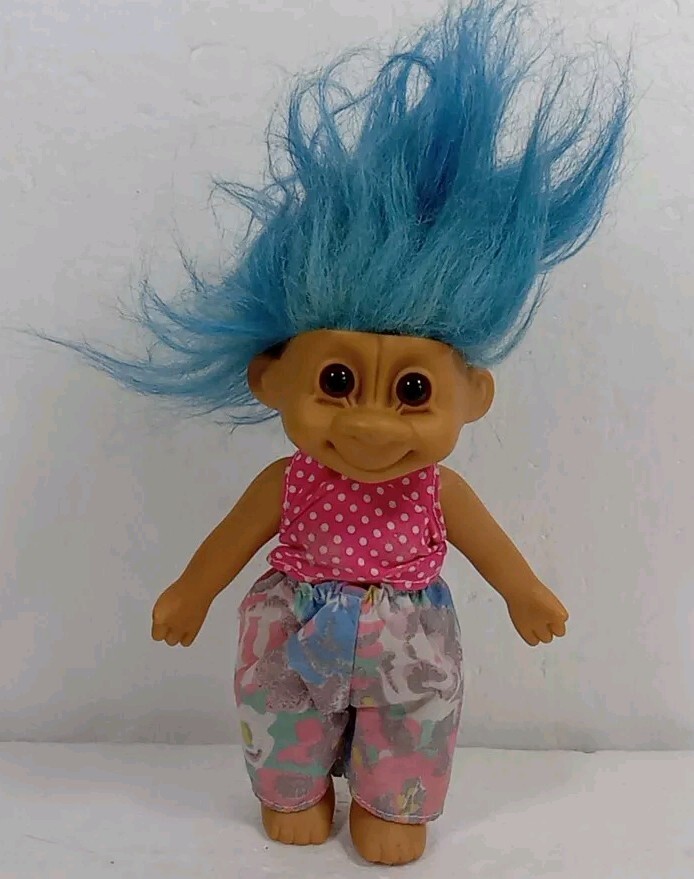 VTG TROLL RUSS BERRIE TALL BLUE HAIR BROWN EYES 6 INCHES Pants Has a Hole