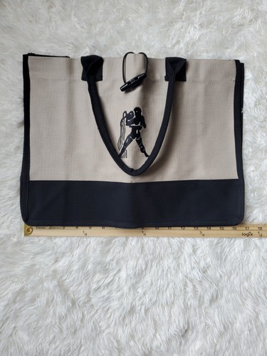 Sustainable Canvas Embroidered Tote Bag Aquarius 16.5x12x6.5 Clasp Zip Pocket - Picture 4 of 9