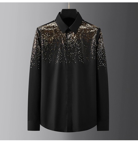 Men Gold Embroidery Light Luxury Fashion Long-sleeved Shirts Casual Business Top - Bild 12 von 26