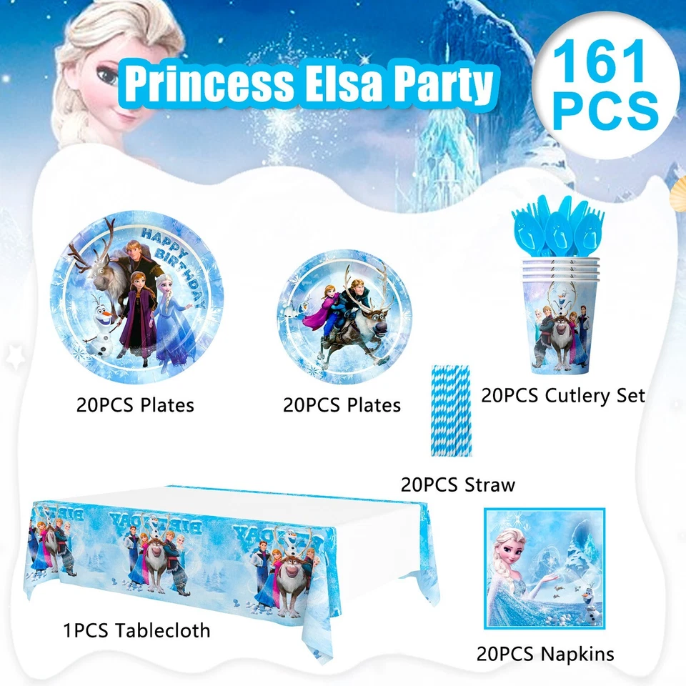 Eiskönigin Geburtstag Deko Mädchen Kinder Deko Elsa Eiskönigin Teller Tischdecke - Bild 2 von 4