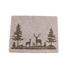 Christmas Beige Felt Deer Placemat 45x35cm Soft Durable Polyester Holiday Dining