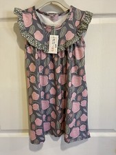 Pete  Lucy Girl  s Dress NWT Sz. 4T Ruffled Floral/Polka Dot Gray Pink Olive