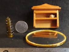 Wood Shelf w/ Pot Double Mirror & Bead Vase Mixed Lot 1:12 Miniatures 2307 AS IS