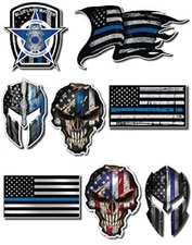 8 PACK THIN BLUE LINE SKULL USA AMERICAN FLAG MOLON LABE DECAL STICKER CAR TRUCK