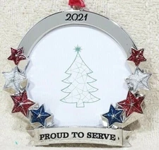 2021 CHRISTMAS TREE ORNAMENT PHOTO PICTURE FRAME PROUD TO SERVE CIRCLE 2.5"