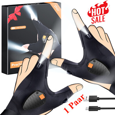 Paar Finger Handschuh mit LED Licht Taschenlampe Handschuhe Outdoor Fishing DE