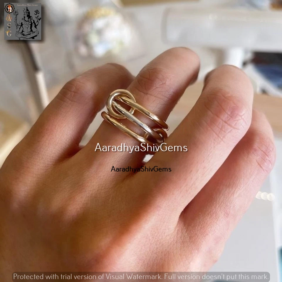 Anello dichiarazione in ottone argento anello bicolore collegato fascia ad in... - Immagine 4 di 4