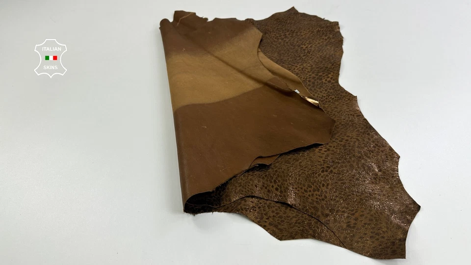 METALLIC BRONZE SHIMMER LEOPARD PRINT ON Goat leather 2 skins 7sqf 0.8mm C4765 - Image 3 of 4
