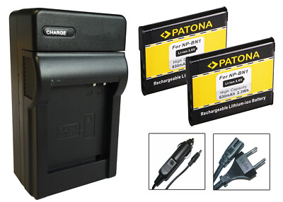 2 x Akku + Ladegerät für Sony Cyber-shot DSC-W310, DSC-W320, DSC-W330 - NP-BN1