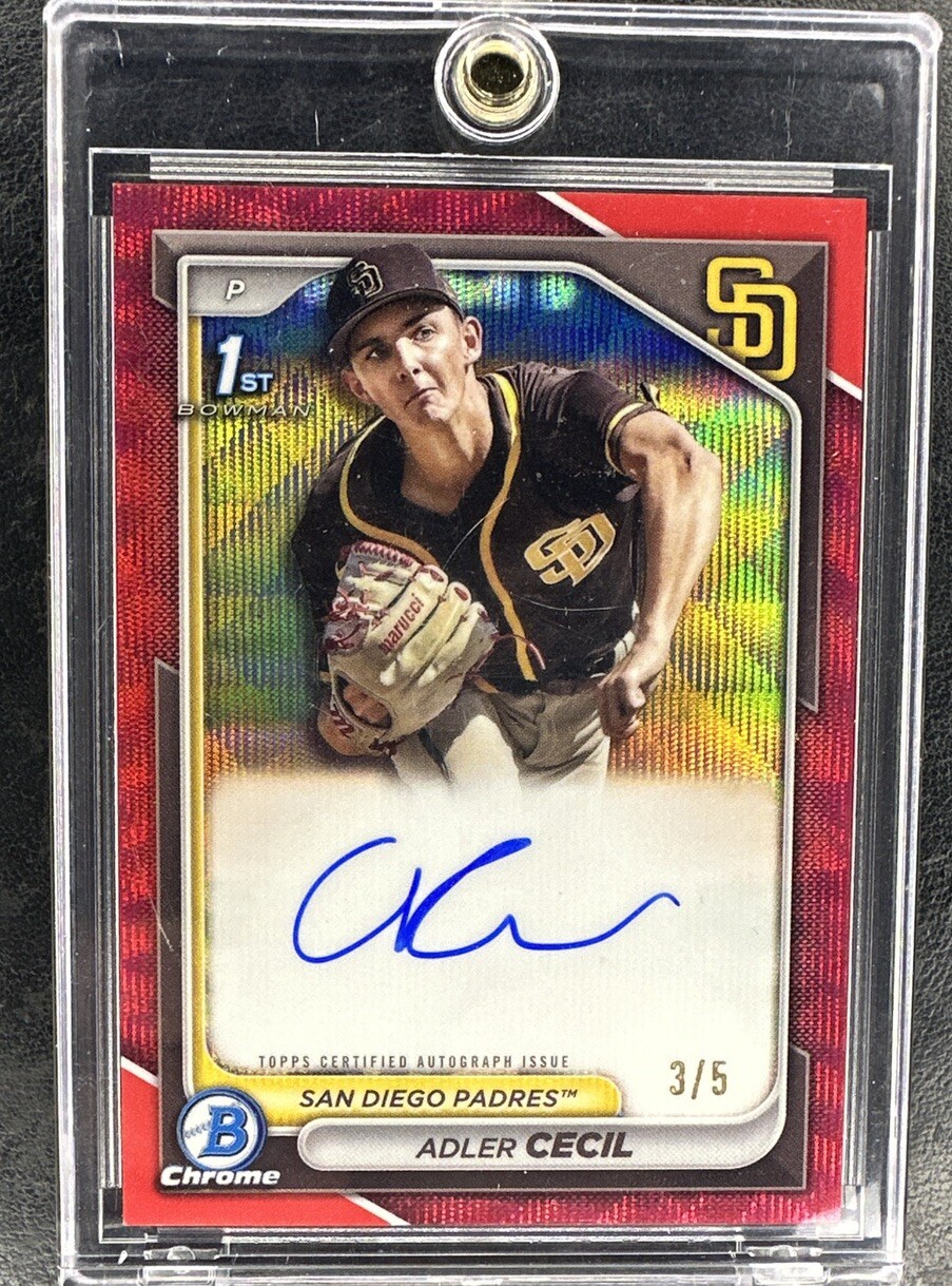 2024 Bowman Chrome Adler Cecil 1st Prospect AUTO Red Wave Refractir 3/5 CPA-CA