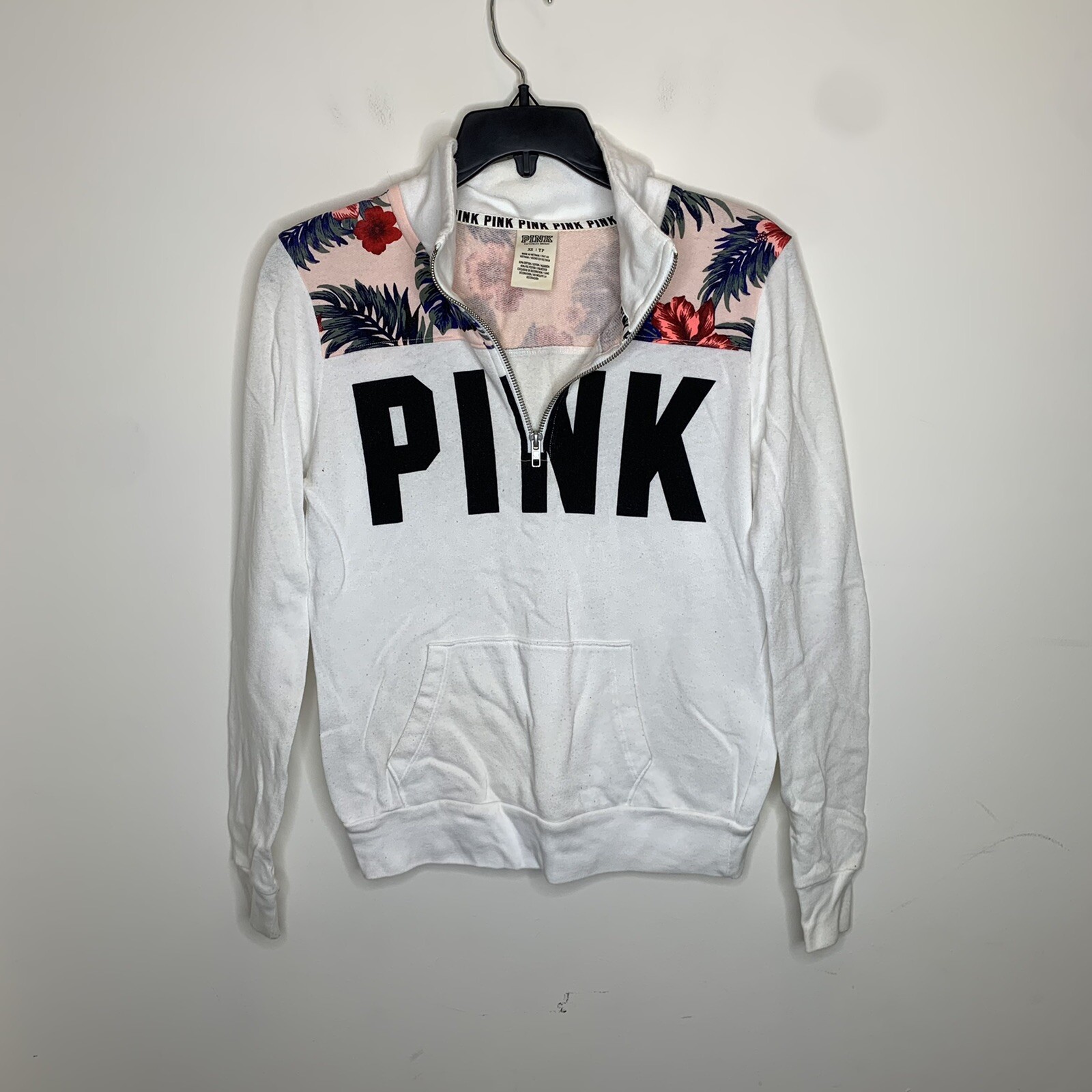 PINK Victoria Secret Womens XS White/Floral Quarter Zip Pullover Sweatshirt  | eBay