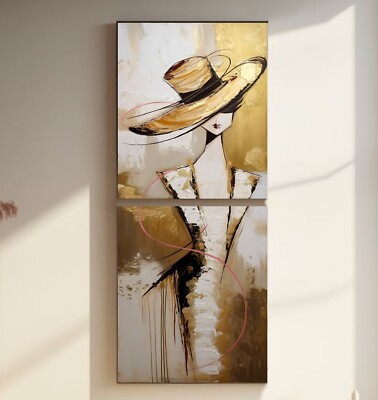 XL LEINWAND BILDER-SET 210x75x5cm ABSTRAKTES GEMÄLDE FRAU WANDBILD MALEREI KUNST