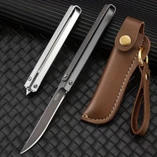Folding Pocket Knife w Carry Case 7.5in Stainless Steel Rotating Folding Knife