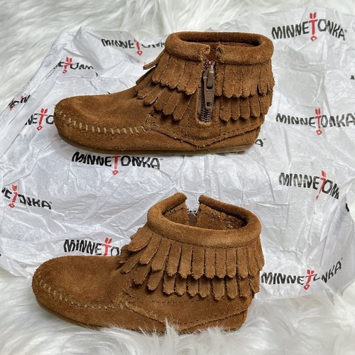 Minnetonka Kids Infant Moccasin Boots Shoes Brown Size5 - Picture 17 of 21