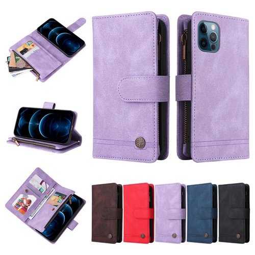 Strap Flip Zipper Wallet Cover Case For 15 14 13 12 11 Pro Max XR 7 8 SE - Afbeelding 1 van 17