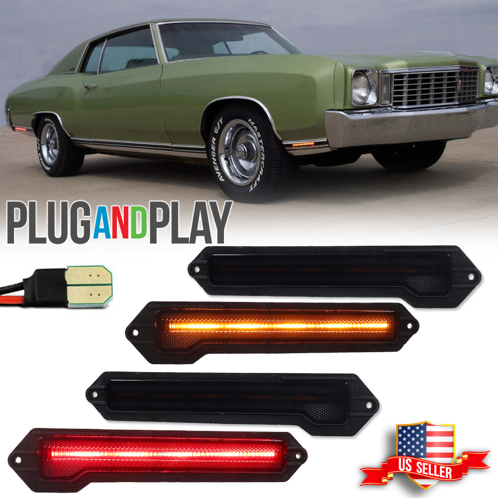 4PC Front Amber Rear Red LED Side Marker Lights for 1970-72 Chevy Monte Carlo