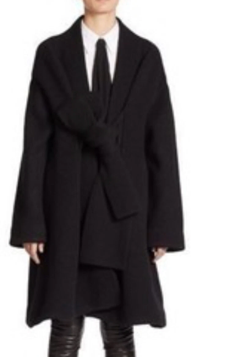 Cappotto Acne Studios donna XS nero lana bollita cravatta anteriore oversize Coatigan