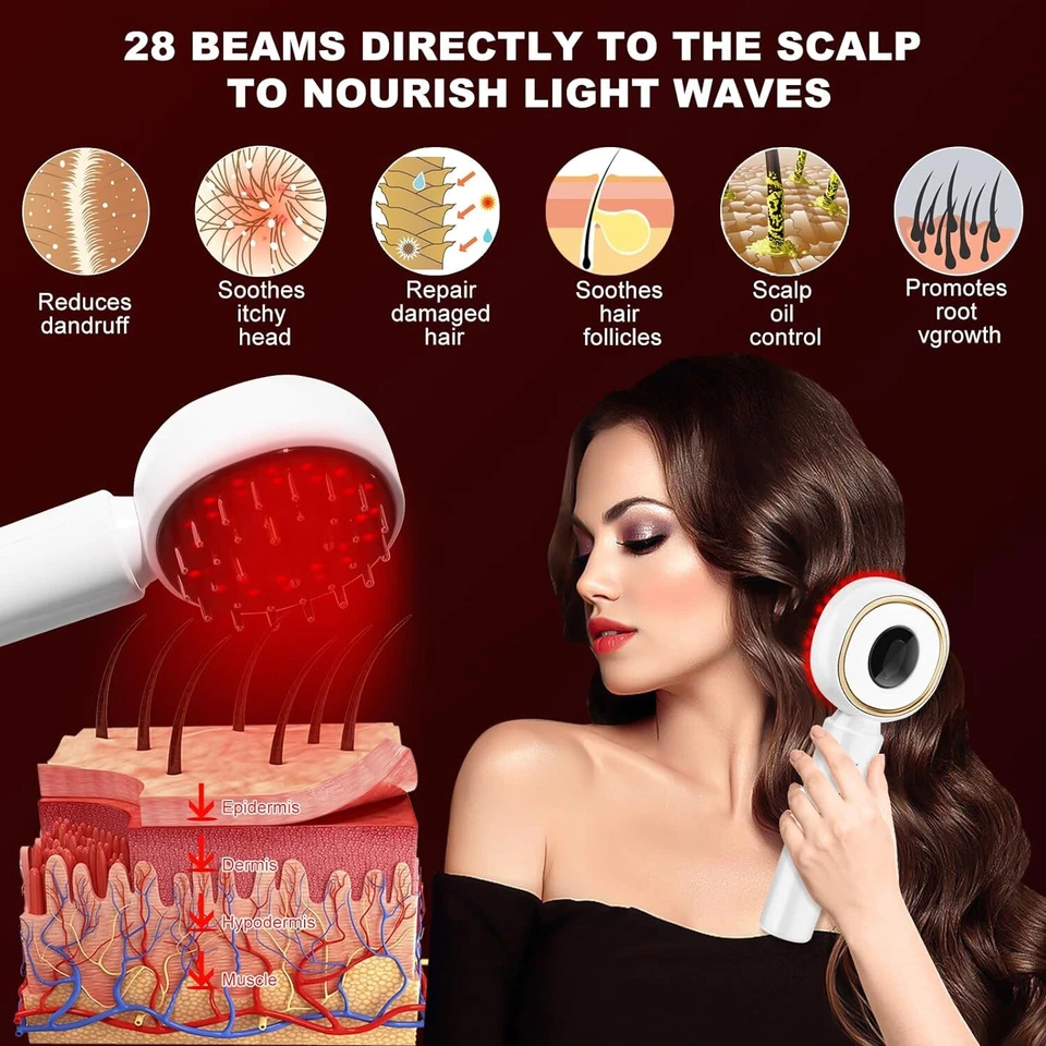 Electric Massage Comb Red Light Therapy Hair Oil Applicator Scalp Massager Brush - Image 4 of 4