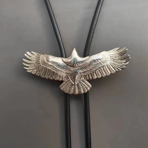 Silver Flying Eagle Bolo Bola Tie Wedding Necklace Mens Western Cowboy Necktie