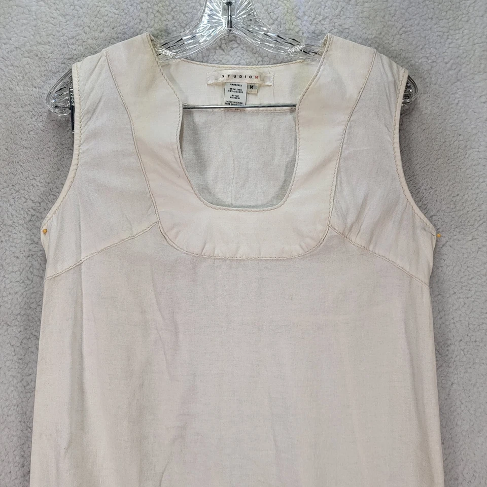 Vestido boho Studio M para mujer talla M marfil floral bordado mezcla de lino Foto 3 de 4