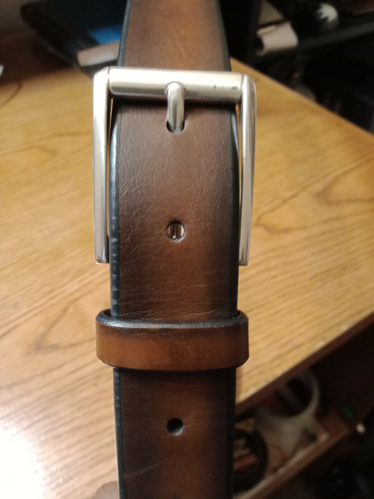 Men's Dockers Brown Leather Jeans 1.5" Belt Silver Tone Buckle Size 36